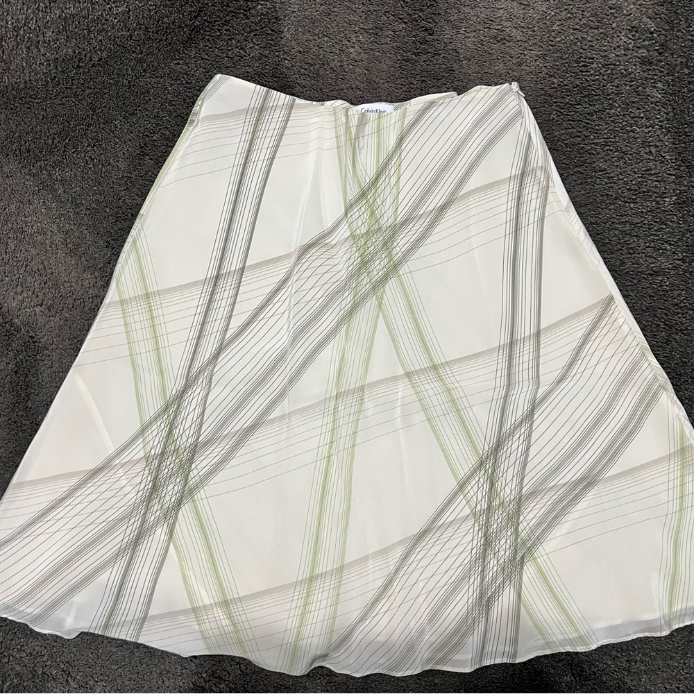 Calvin Klein Cream and Green A-Line Skirt